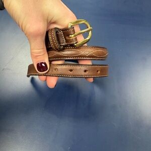 Tory Leather Fancy stitched Brown Leather Belt with Brass Buckle 28